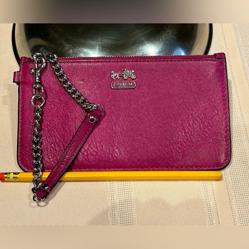Coach Flat Wristlet Pink Zip Chain Strap